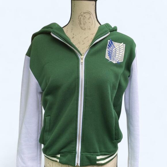 Green and white Attack on Titan Varsity Jacket  Size Medium Unisex - Picture 1 of 10